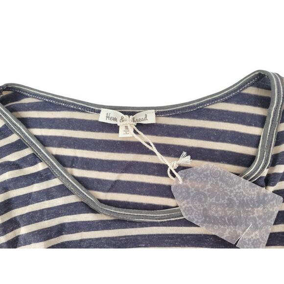 NWT Hem & Thread Striped Long Sleeve Tunic Top Size M Purple& Beige, Boho Casual - Picture 3 of 5